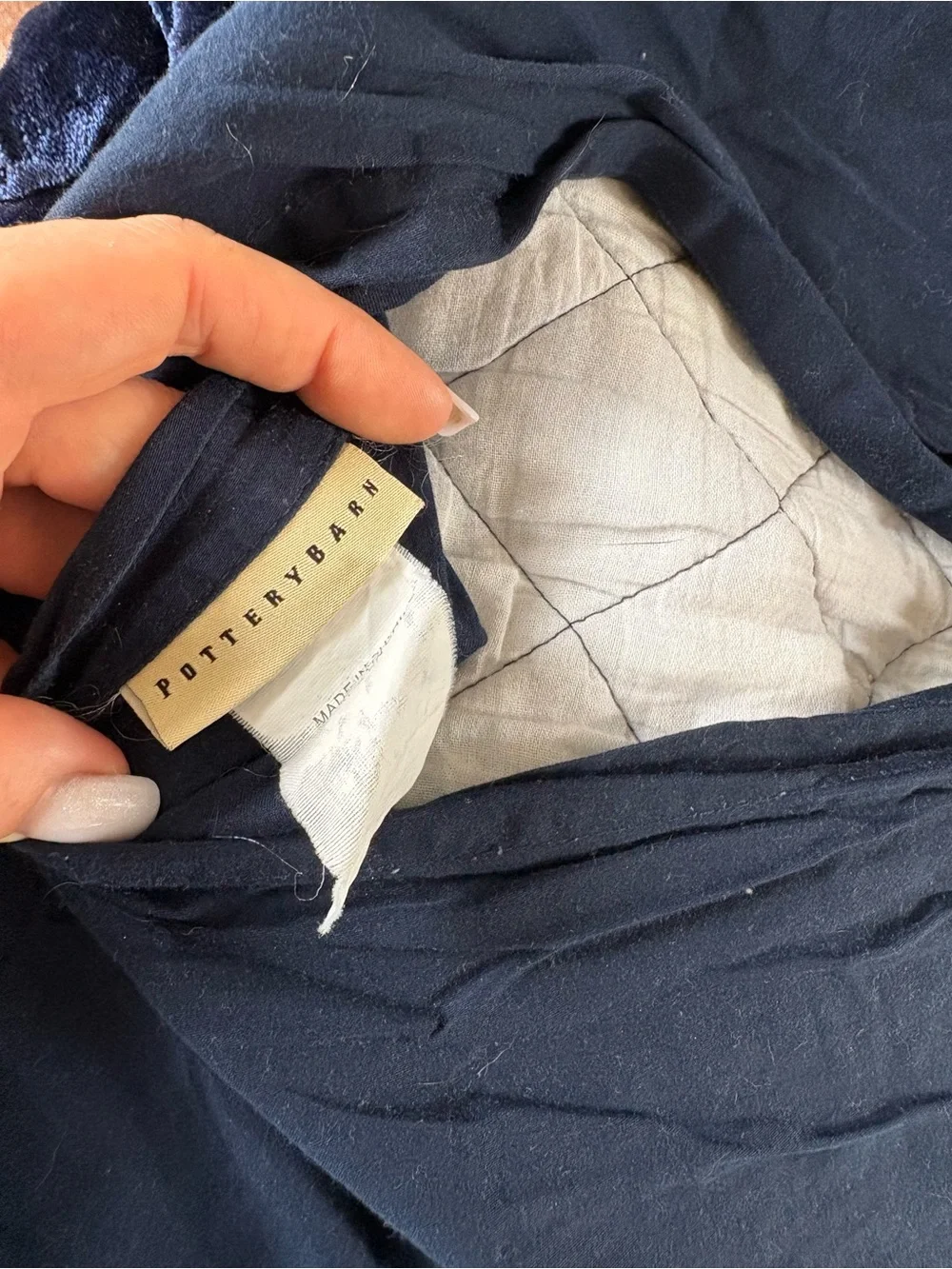 Lot 2 Pottery Barn Dark‎ Blue Velvet Lattice Stitch Quilted Pillow Shams Covers
